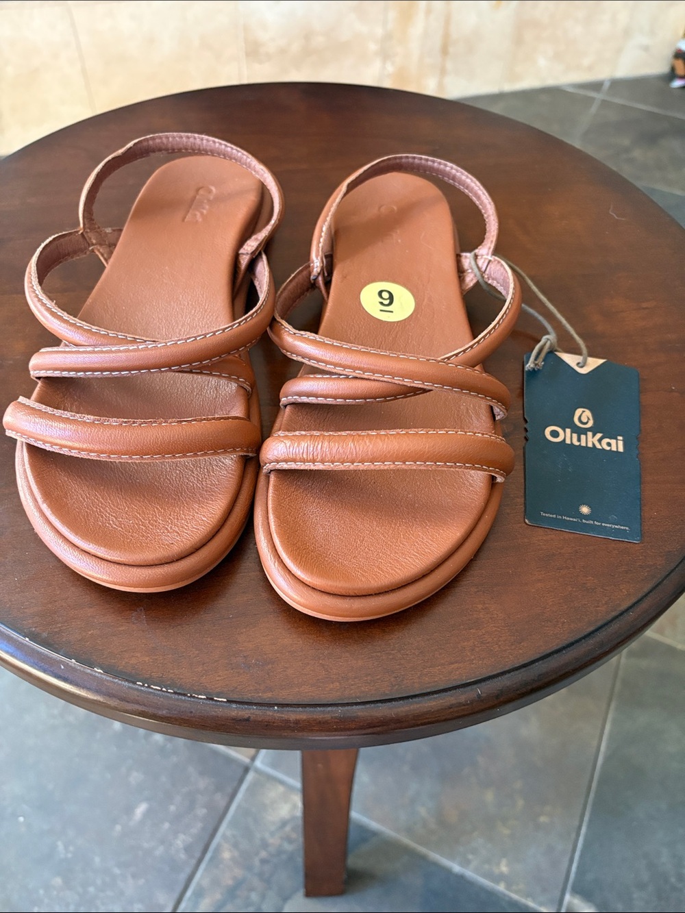 OluKai Women’s Brown Leather Triple-Strap Sandals